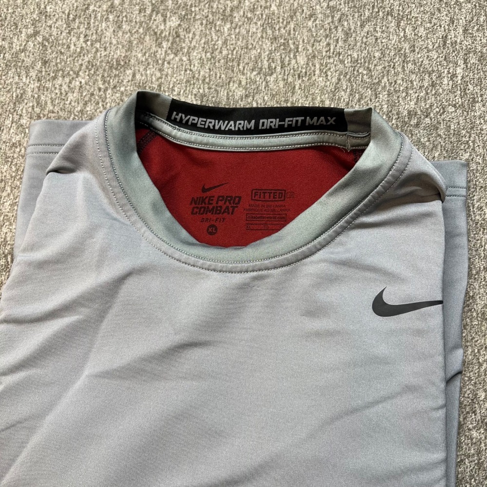Nike Pro Combat Hyperwarm Dri-Fit Max Shirt Mens XL Gray Black 479923-065 Fitted